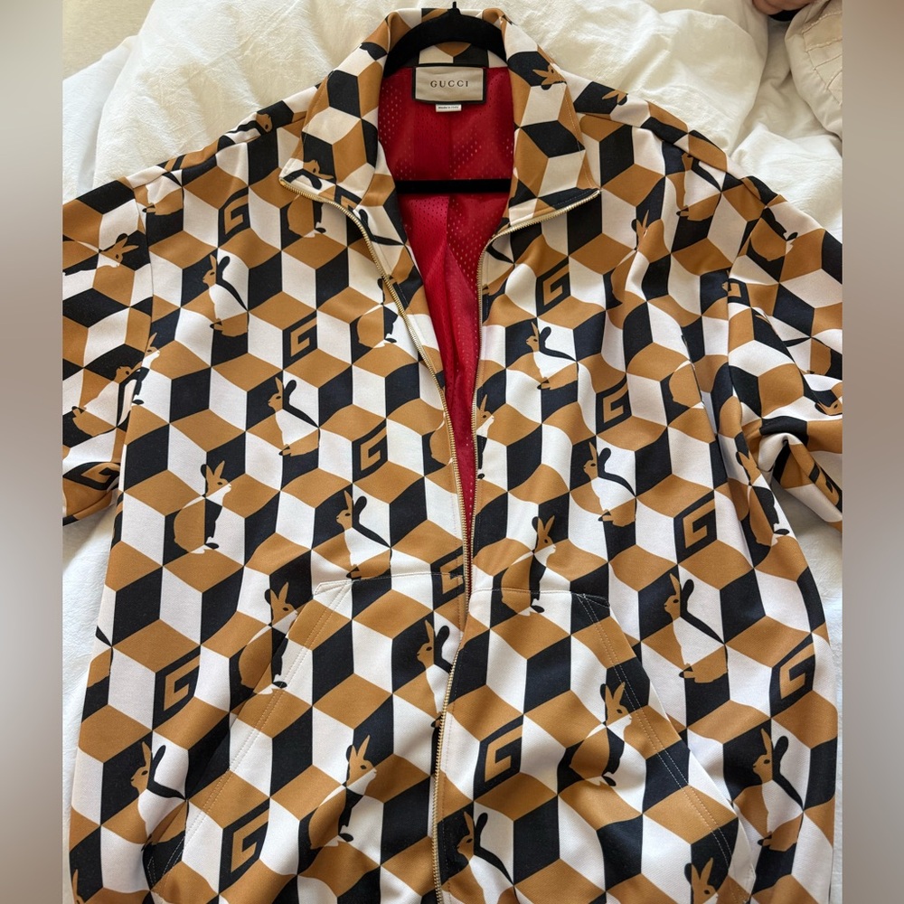 Gucci Red and Black Patterned bunny track jacket
